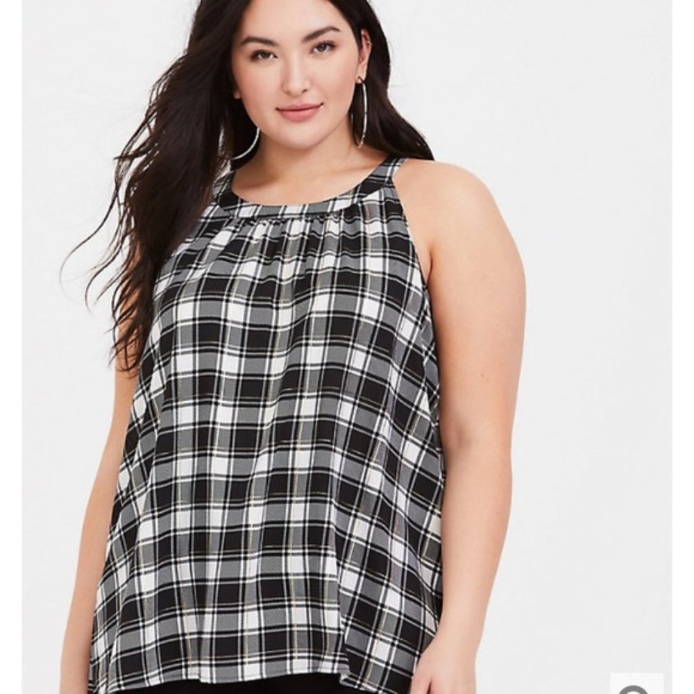 Torrid Metallic Plaid Georgette Hi Lo Tank - Picture 2 of 7